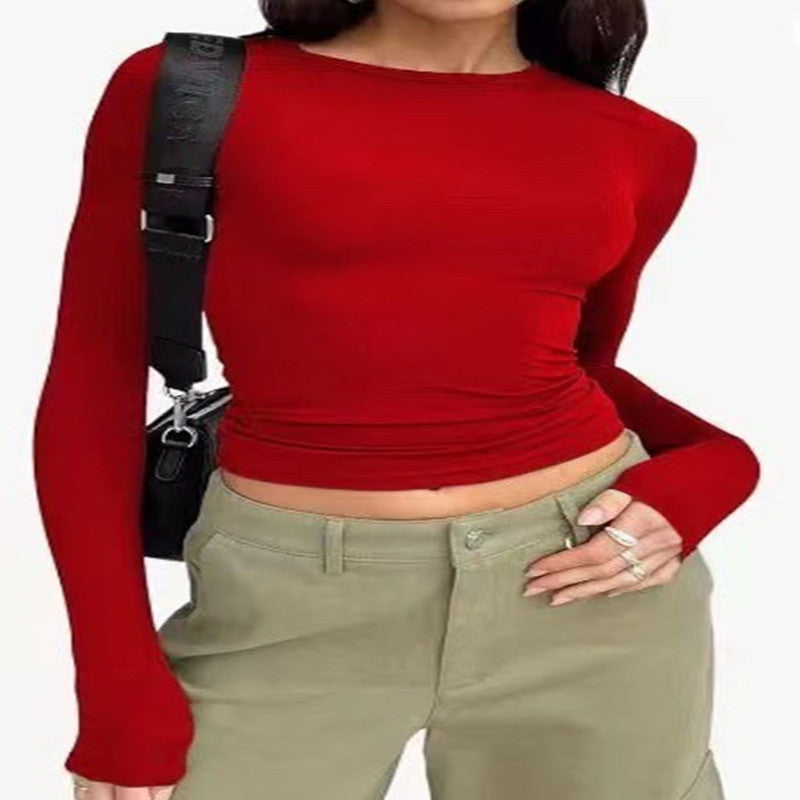 Women's Clothing Fashion Slim Long-sleeved Pullovers Tops Solid Causal Fit Shirts - 𝓢𝓱𝓸𝓹𝓵𝓮𝓬𝔂