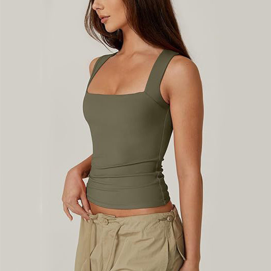 Summer Square-neck Tank Vest Ins Fashion Slim Solid Sleeveless Tops For Women Clothing - 𝓢𝓱𝓸𝓹𝓵𝓮𝓬𝔂