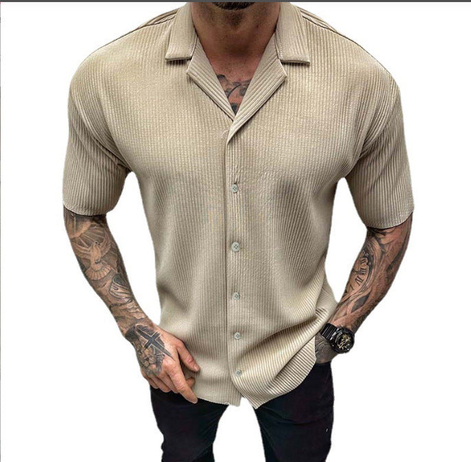 Men's Cardigan Solid Color Short Sleeve Shirt - 𝓢𝓱𝓸𝓹𝓵𝓮𝓬𝔂