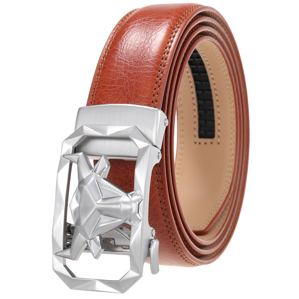 Fashion Men's Leather Belt Alloy Automatic Buckle - 𝓢𝓱𝓸𝓹𝓵𝓮𝓬𝔂