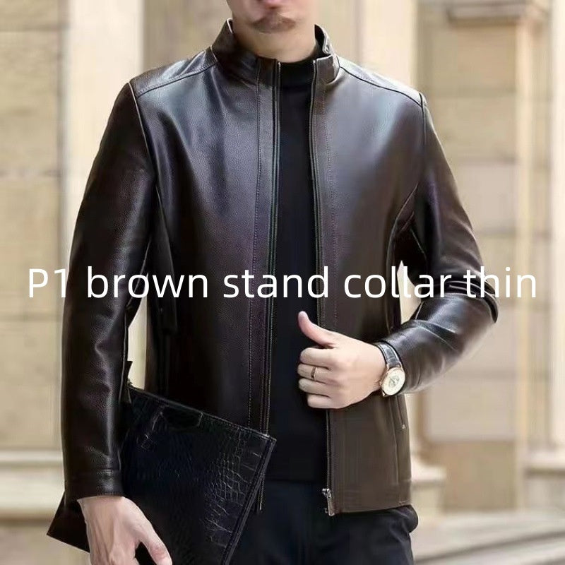 Leather Jacket For Middle-aged Men Leather Clothing With Stand Collar Men Fleece-lined - 𝓢𝓱𝓸𝓹𝓵𝓮𝓬𝔂