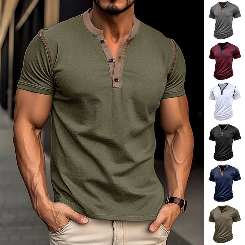 Fashion Short-sleeved Polo Shirt Summer Button V-neck T-shirt Tops Mens Clothing - 𝓢𝓱𝓸𝓹𝓵𝓮𝓬𝔂