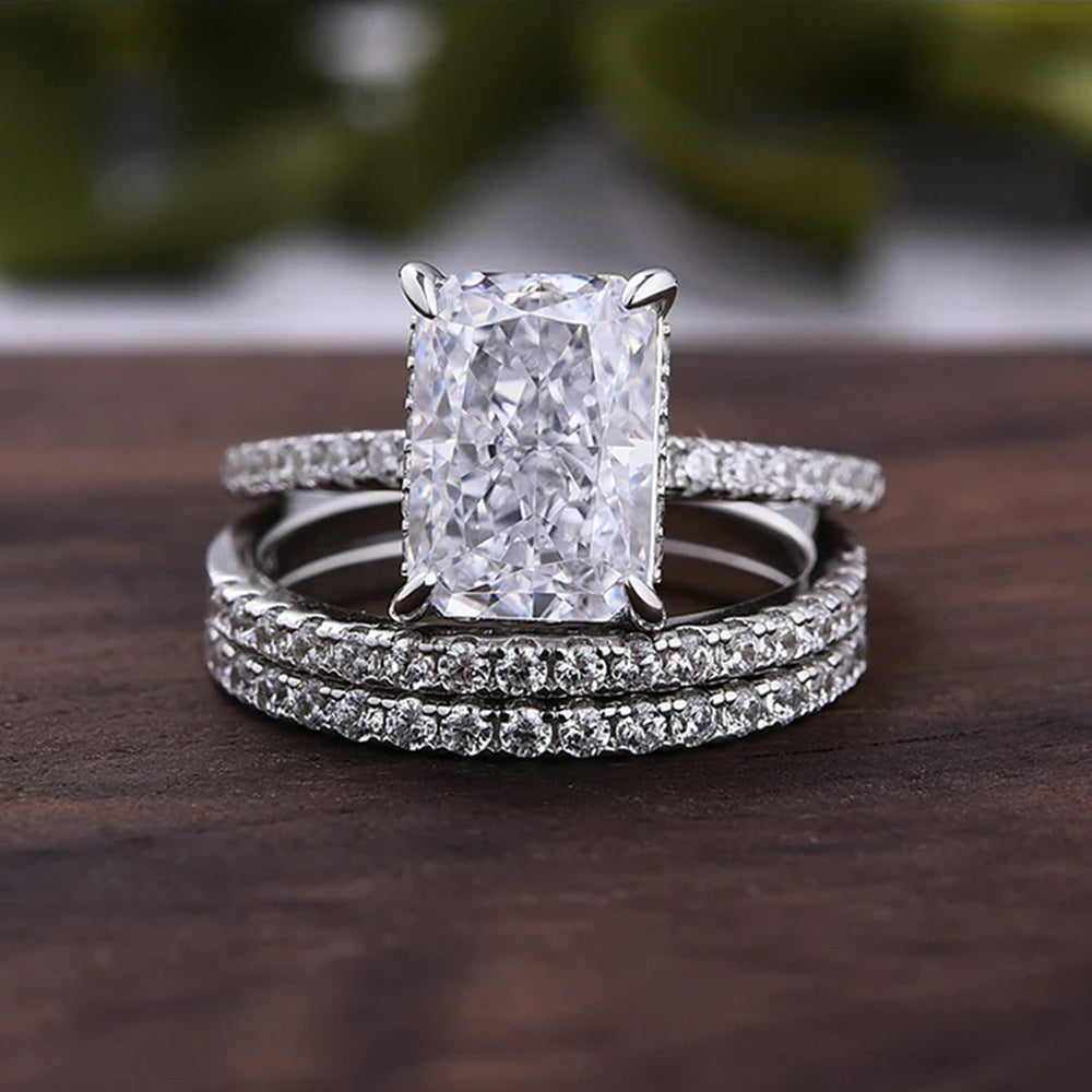 S925 Sterling Silver Super Shiny Ice Flower Cut Zircon Ring Suit - 𝓢𝓱𝓸𝓹𝓵𝓮𝓬𝔂