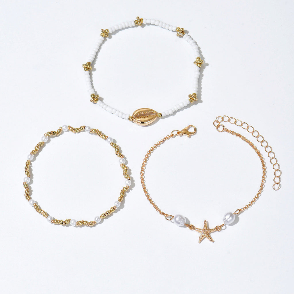 Beach Vacation Bead Shell Starfish Foot Ornaments Anklet Three-piece Set - 𝓢𝓱𝓸𝓹𝓵𝓮𝓬𝔂