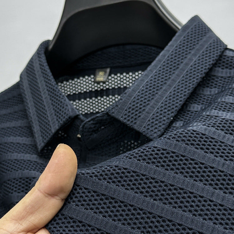 Hollow-out Ice Silk Mesh Breathable Short-sleeved Men's Lapel Polo Shirt - 𝓢𝓱𝓸𝓹𝓵𝓮𝓬𝔂