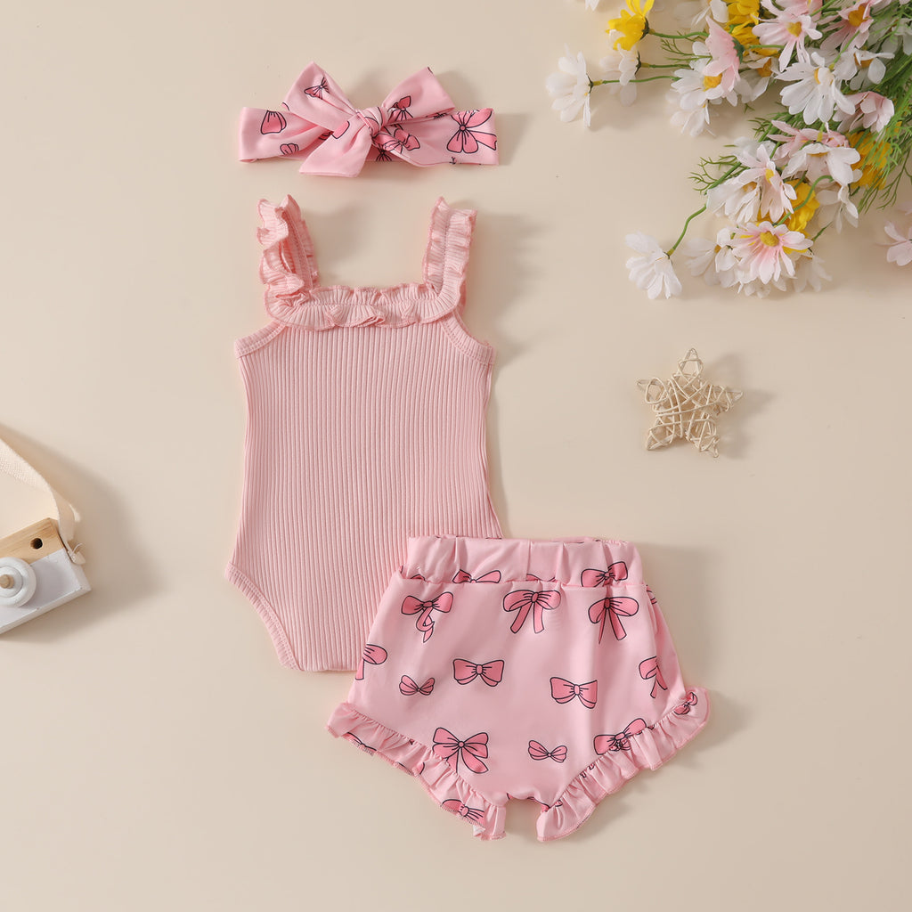 Girls' Solid Color Romper Bow Shorts Two-piece Set - 𝓢𝓱𝓸𝓹𝓵𝓮𝓬𝔂