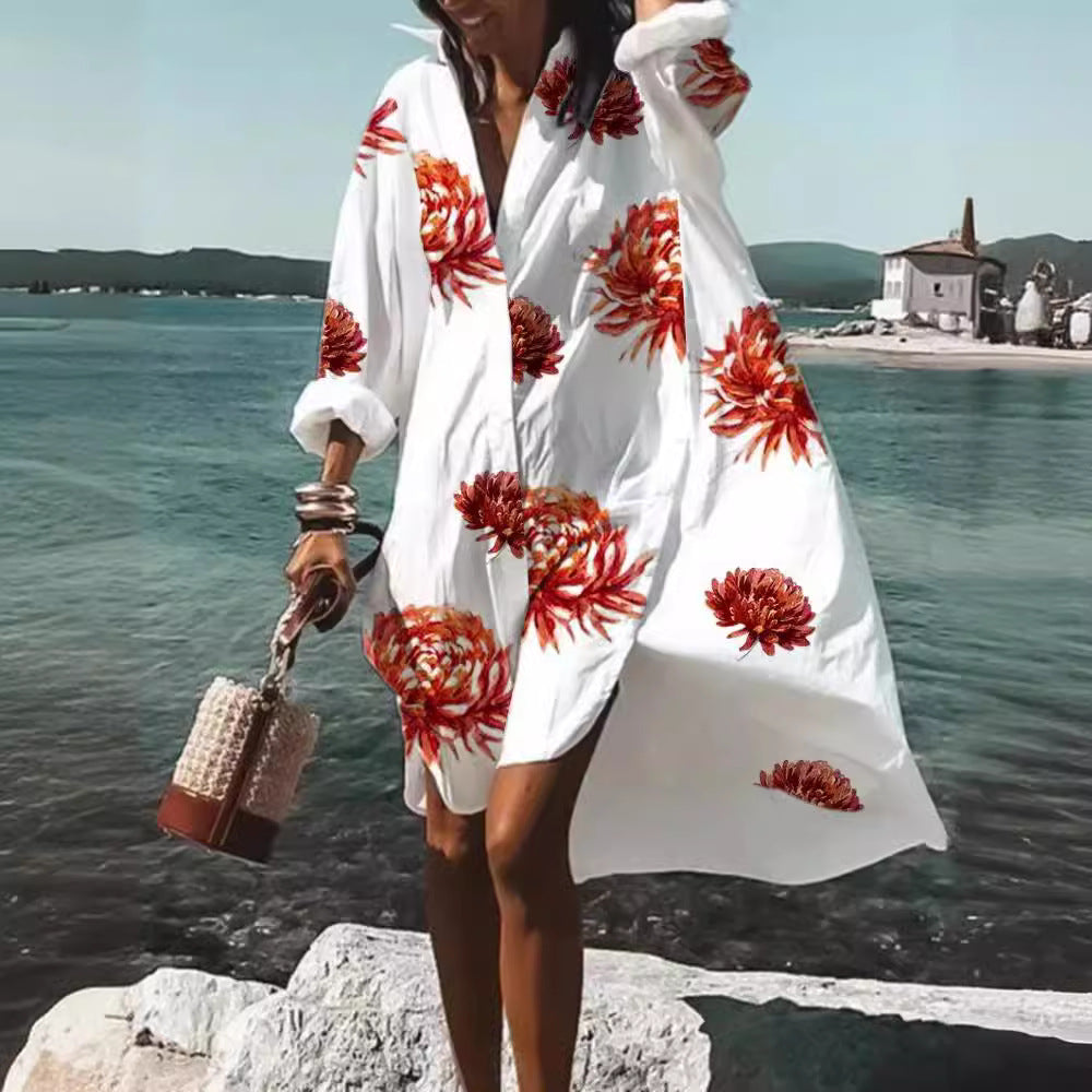 Women's Loose Digital Printing Long-sleeved Lapel Shirt Dress - 𝓢𝓱𝓸𝓹𝓵𝓮𝓬𝔂