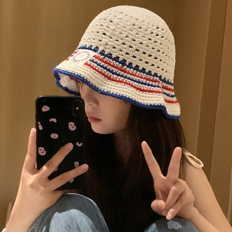 Striped Bucket Hat Women's Hollow Breathable Small Bucket Cap - 𝓢𝓱𝓸𝓹𝓵𝓮𝓬𝔂