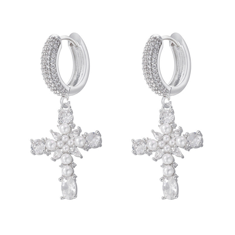 European And American Entry Lux Copper Plating 18K Gold Inlaid Colorful Crystals Cross Earrings - 𝓢𝓱𝓸𝓹𝓵𝓮𝓬𝔂