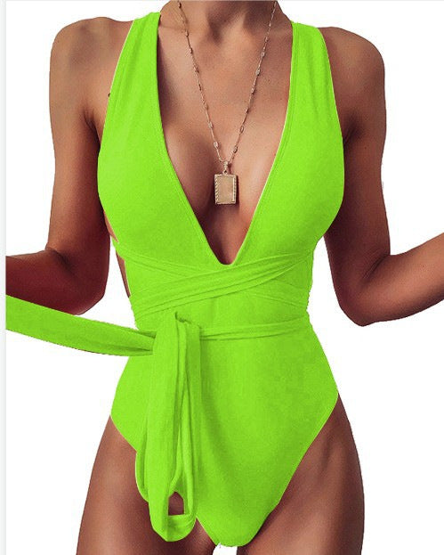 Women's One-piece Lace-up Sexy Deep V Backless Swimsuit