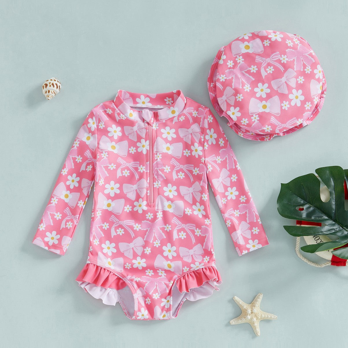 Girls' Fashion Bowknot Pattern One-piece With Hat - 𝓢𝓱𝓸𝓹𝓵𝓮𝓬𝔂