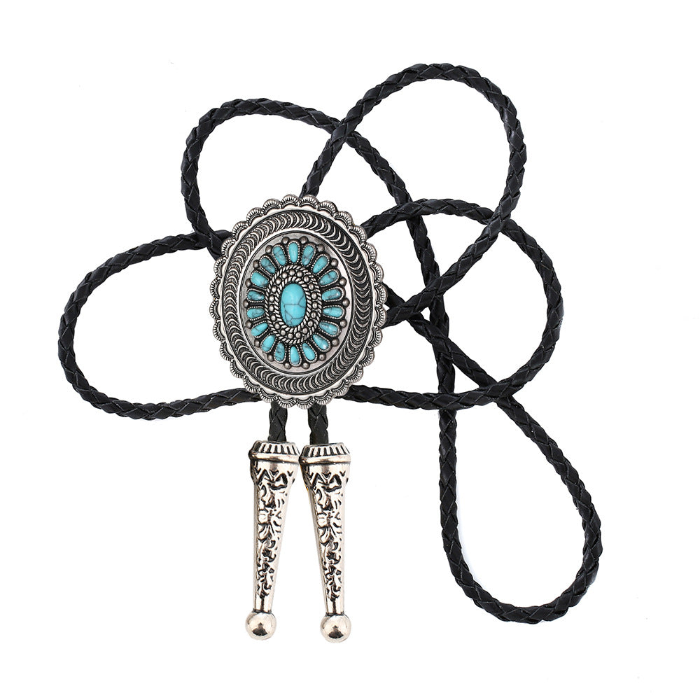 American Indian Western Style Turquoise Carved Bolo Tie - 𝓢𝓱𝓸𝓹𝓵𝓮𝓬𝔂