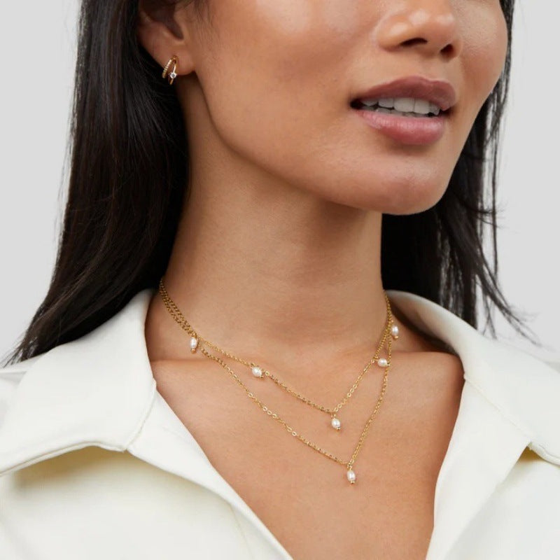 Women's 18K Gold-plated Natural Pearl Double-layer Twin Necklace - 𝓢𝓱𝓸𝓹𝓵𝓮𝓬𝔂