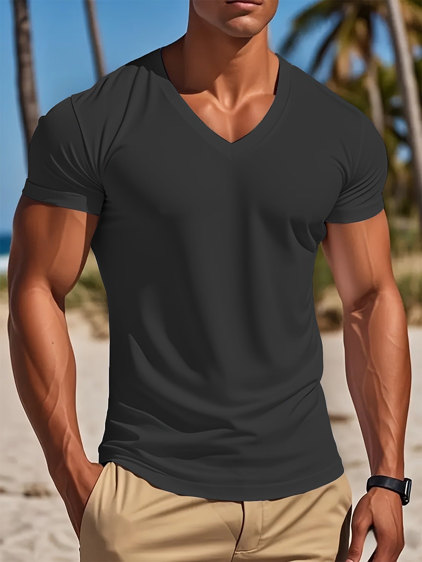 Men's V-neck T-shirt Smooth Black - 𝓢𝓱𝓸𝓹𝓵𝓮𝓬𝔂