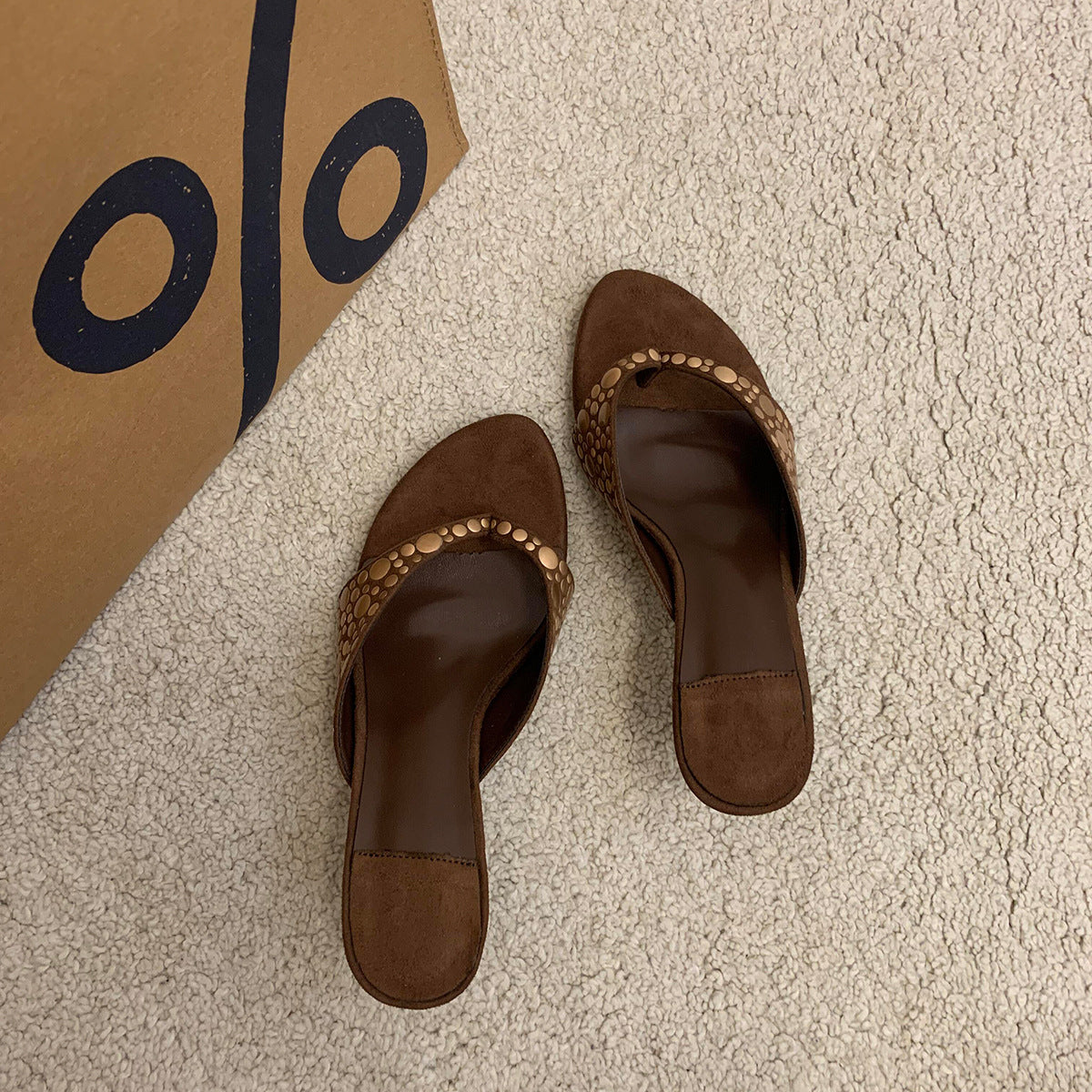 Retro Rivet Suede Stiletto Heel Flip-flops Women's High Heels - 𝓢𝓱𝓸𝓹𝓵𝓮𝓬𝔂