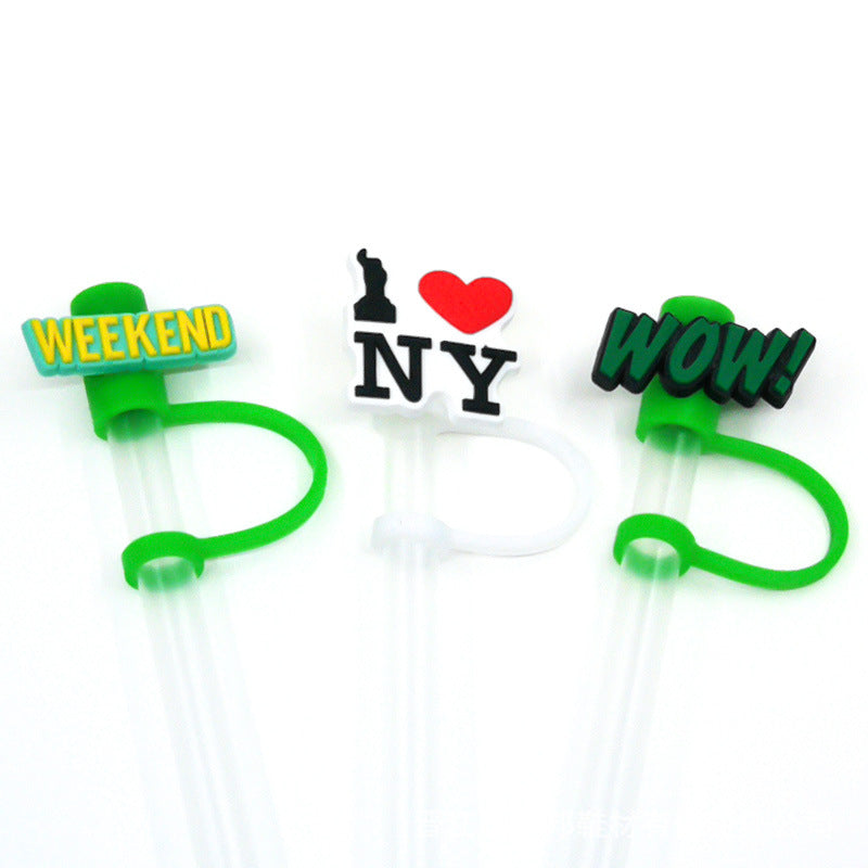 Straw Mouthpiece Silicone Dust Plug Decorative Buckle Clip Personalized Letter Label - 𝓢𝓱𝓸𝓹𝓵𝓮𝓬𝔂