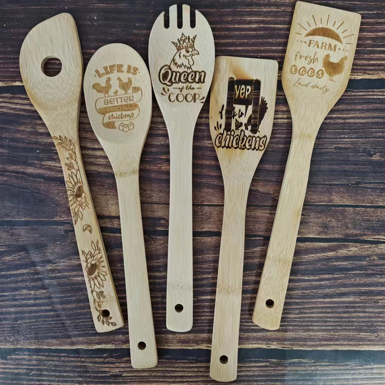 Bamboo Shovel Laser Engraving Pattern Halloween Christmas Bamboo Shovel Cooking Suit Five-piece Set - 𝓢𝓱𝓸𝓹𝓵𝓮𝓬𝔂