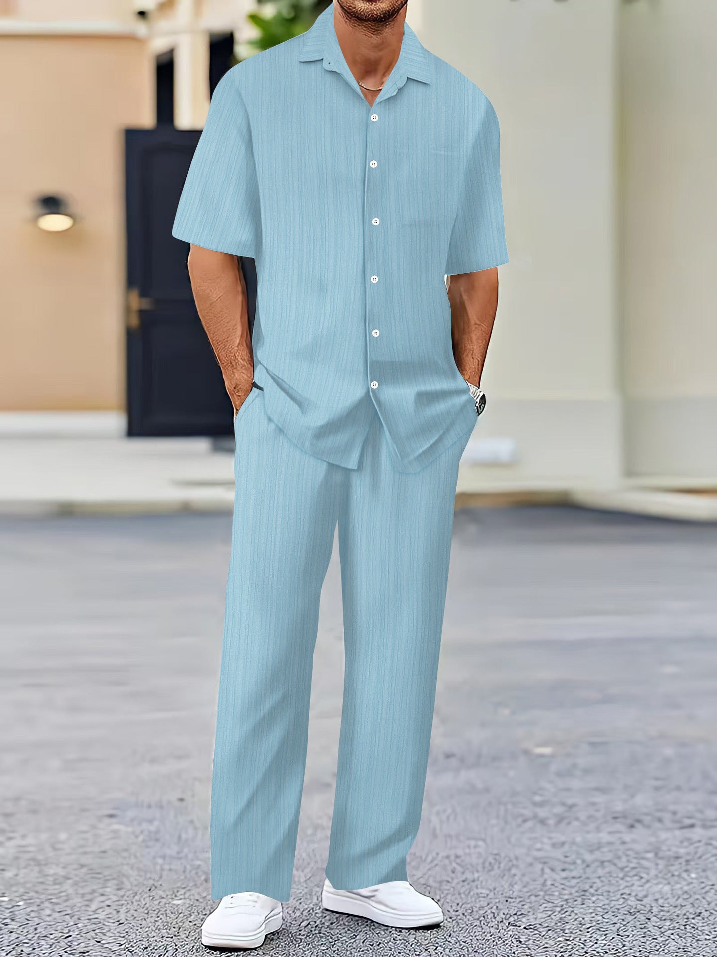 Men's Solid Color Short Sleeve Fashion Suit - 𝓢𝓱𝓸𝓹𝓵𝓮𝓬𝔂