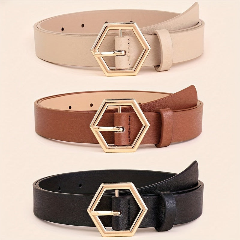 Women's Hexangular Star Irregular Gold Buckle PU Belt - 𝓢𝓱𝓸𝓹𝓵𝓮𝓬𝔂
