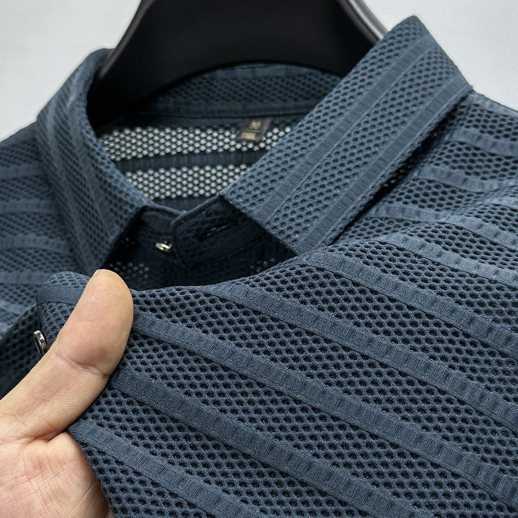 Hollow-out Ice Silk Mesh Breathable Short-sleeved Men's Lapel Polo Shirt - 𝓢𝓱𝓸𝓹𝓵𝓮𝓬𝔂