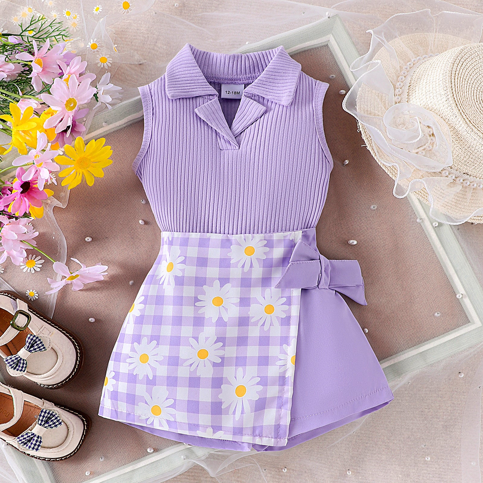 Girls' Fashion Plaid Stitching Shorts Suit - 𝓢𝓱𝓸𝓹𝓵𝓮𝓬𝔂