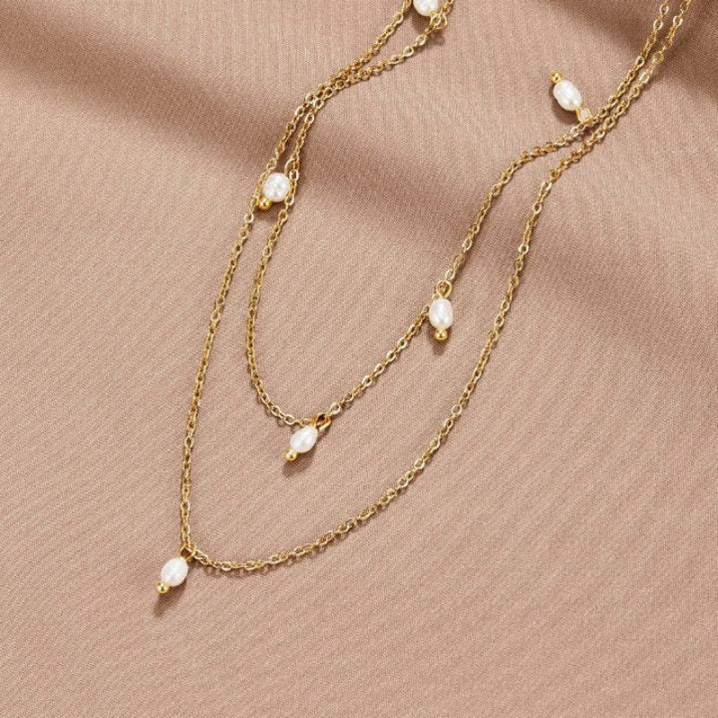 Women's 18K Gold-plated Natural Pearl Double-layer Twin Necklace - 𝓢𝓱𝓸𝓹𝓵𝓮𝓬𝔂