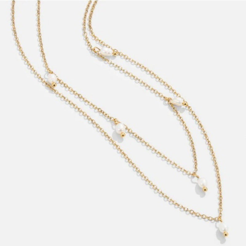 Women's 18K Gold-plated Natural Pearl Double-layer Twin Necklace - 𝓢𝓱𝓸𝓹𝓵𝓮𝓬𝔂