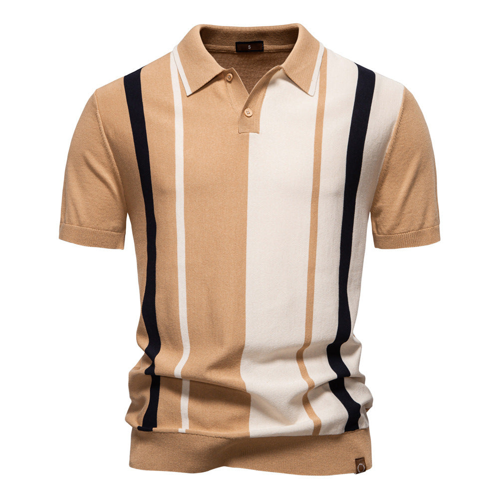 Men's Lapel Short Sleeve Knitted Polo Striped Stitching - 𝓢𝓱𝓸𝓹𝓵𝓮𝓬𝔂