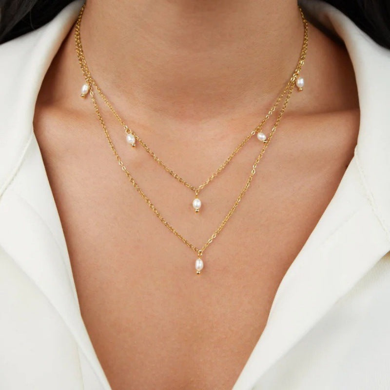 Women's 18K Gold-plated Natural Pearl Double-layer Twin Necklace - 𝓢𝓱𝓸𝓹𝓵𝓮𝓬𝔂