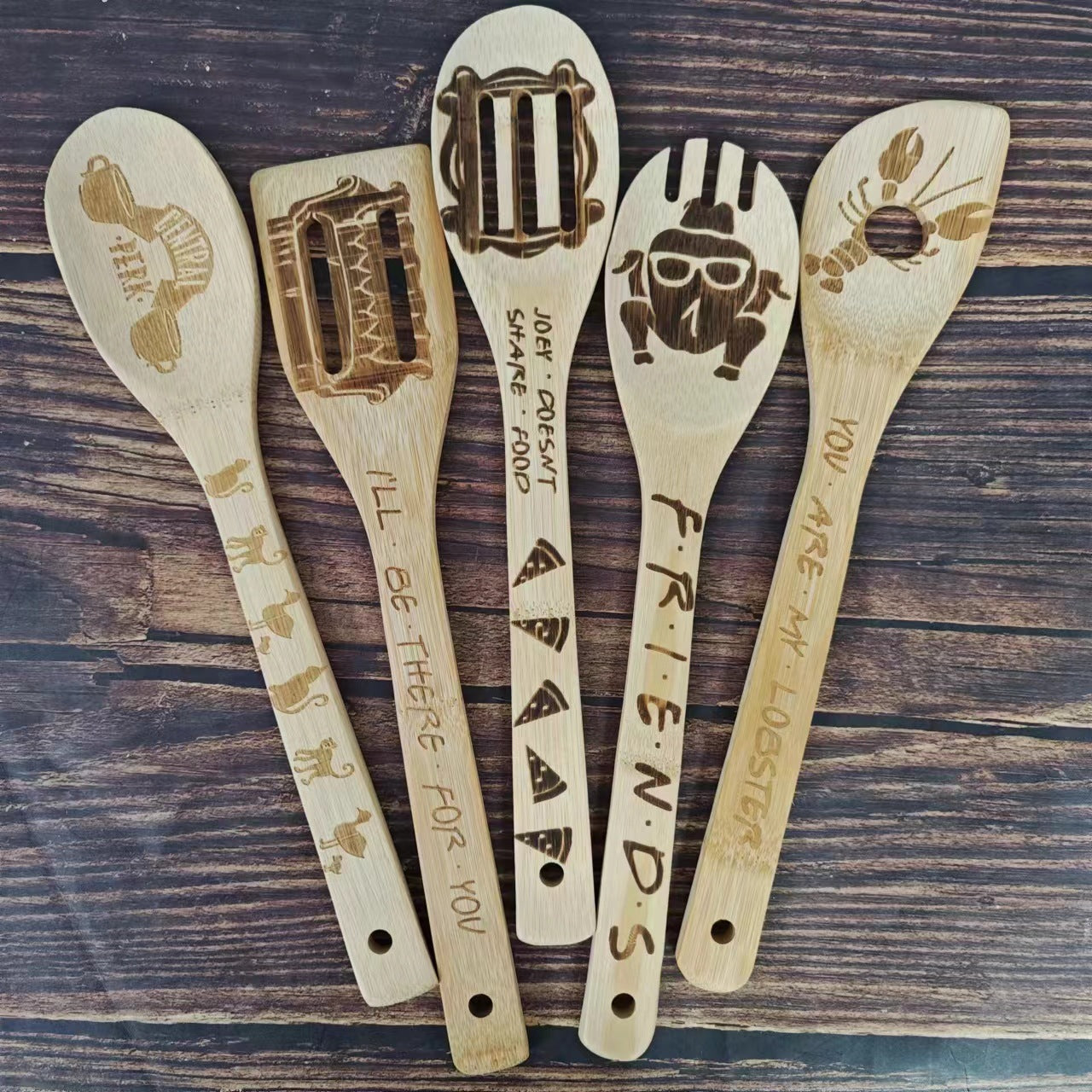 Bamboo Shovel Laser Engraving Pattern Halloween Christmas Bamboo Shovel Cooking Suit Five-piece Set - 𝓢𝓱𝓸𝓹𝓵𝓮𝓬𝔂