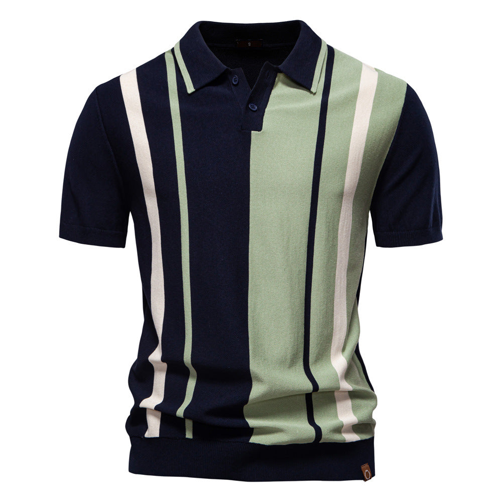 Men's Lapel Short Sleeve Knitted Polo Striped Stitching - 𝓢𝓱𝓸𝓹𝓵𝓮𝓬𝔂