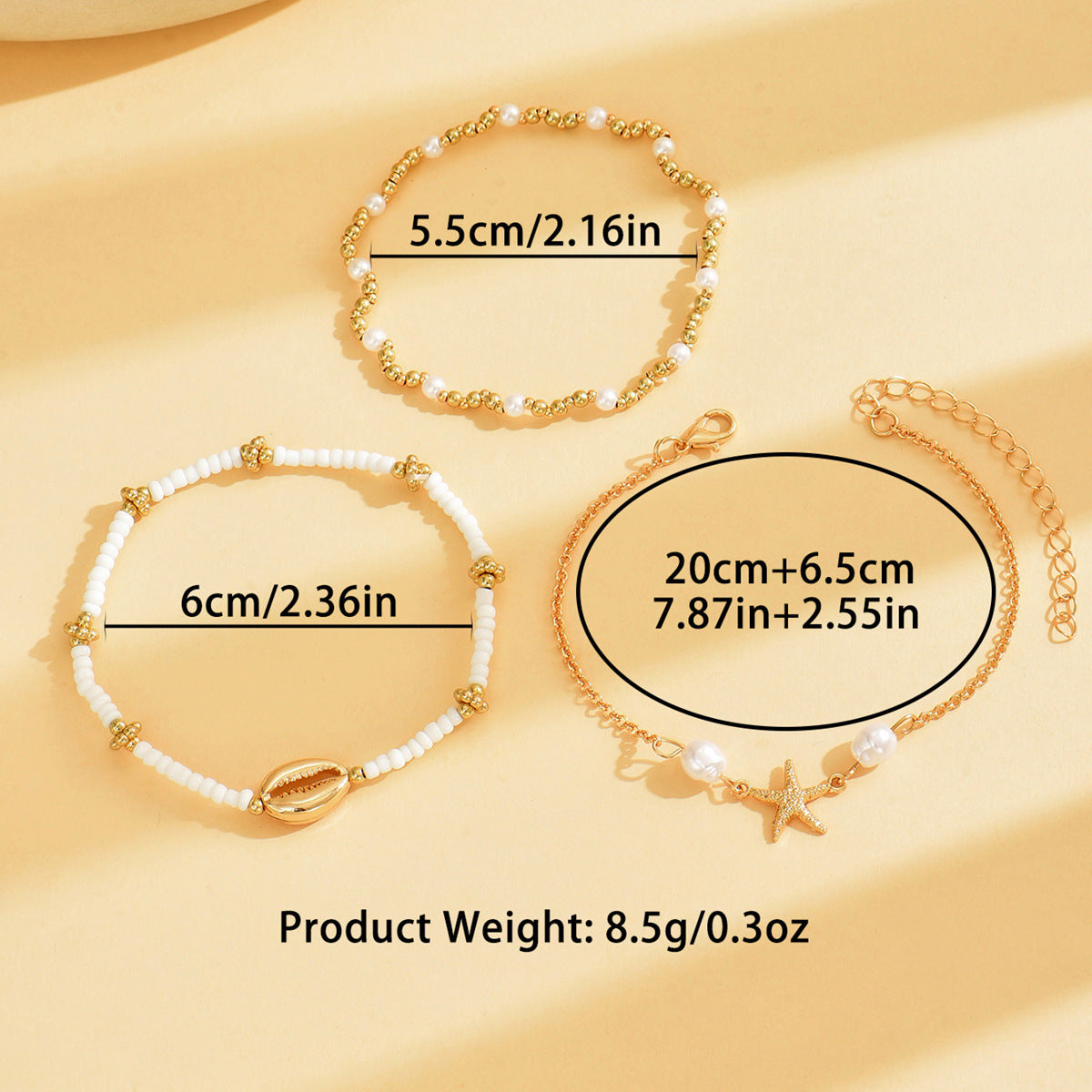Beach Vacation Bead Shell Starfish Foot Ornaments Anklet Three-piece Set - 𝓢𝓱𝓸𝓹𝓵𝓮𝓬𝔂