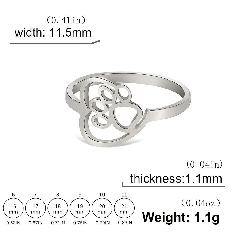 Cut Stainless Steel Hollow Cat Footprints Love Couple Ring Personality Creative Ring - 𝓢𝓱𝓸𝓹𝓵𝓮𝓬𝔂