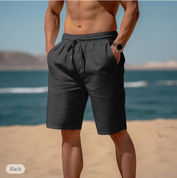 Summer Drawstring Shorts Elastic Waist Straight Pants Beach Breathable Shorts For Men Clothing - 𝓢𝓱𝓸𝓹𝓵𝓮𝓬𝔂