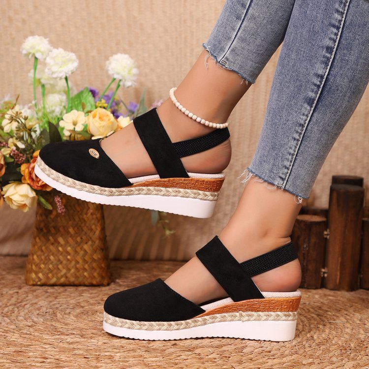 Wedge Lightweight Hemp Rope Braided Closed Toe Elastic Band Women's Shoes - 𝓢𝓱𝓸𝓹𝓵𝓮𝓬𝔂