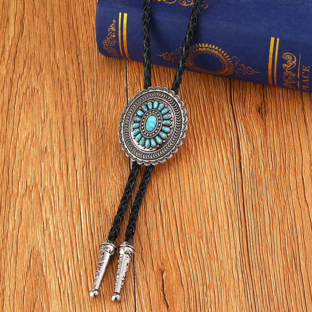 American Indian Western Style Turquoise Carved Bolo Tie - 𝓢𝓱𝓸𝓹𝓵𝓮𝓬𝔂