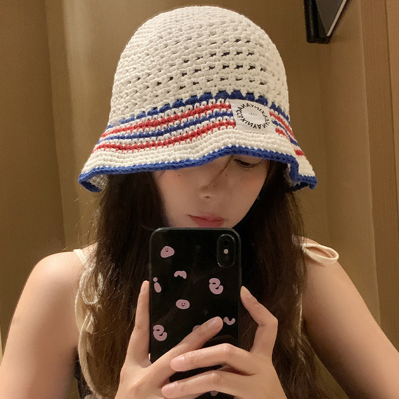 Striped Bucket Hat Women's Hollow Breathable Small Bucket Cap - 𝓢𝓱𝓸𝓹𝓵𝓮𝓬𝔂