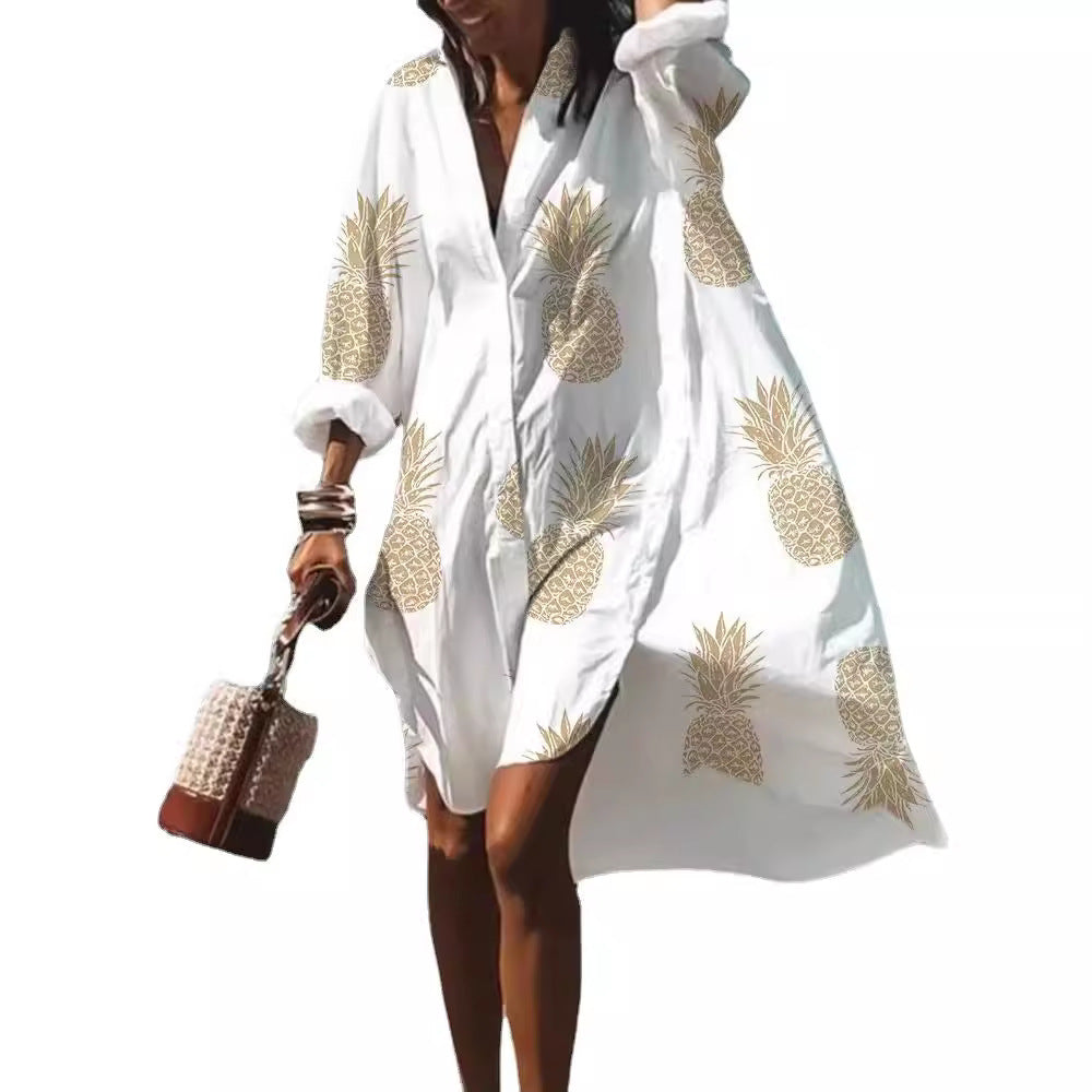 Women's Loose Digital Printing Long-sleeved Lapel Shirt Dress - 𝓢𝓱𝓸𝓹𝓵𝓮𝓬𝔂