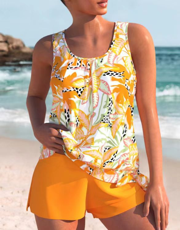 European And American Sexy Printed Drawstring Lace Boxer Swimsuit