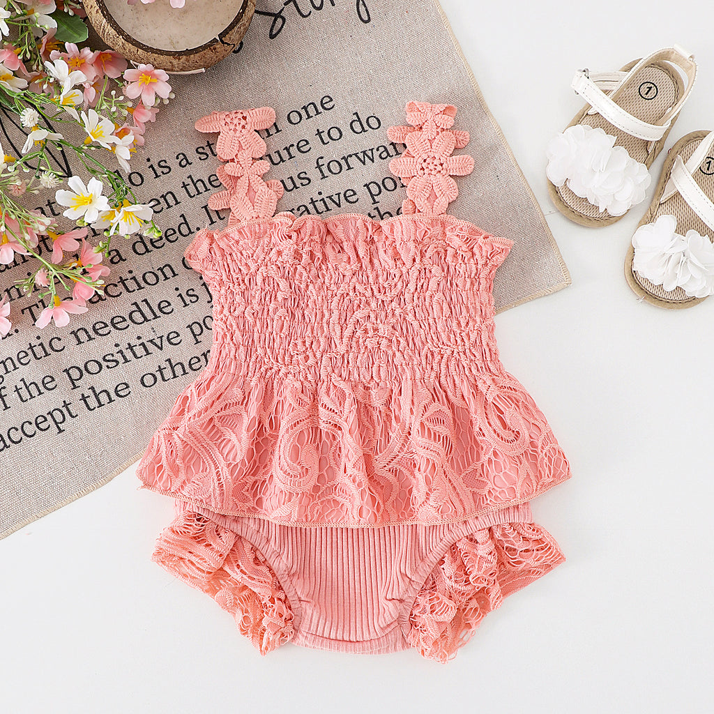 Mesh Smocking Sling Top Harem Pants Lace Two-piece Set - 𝓢𝓱𝓸𝓹𝓵𝓮𝓬𝔂