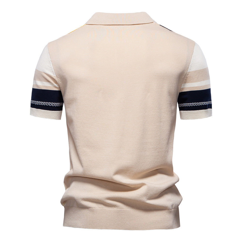 Men's Lapel Short Sleeve Knitted Polo Striped Stitching - 𝓢𝓱𝓸𝓹𝓵𝓮𝓬𝔂