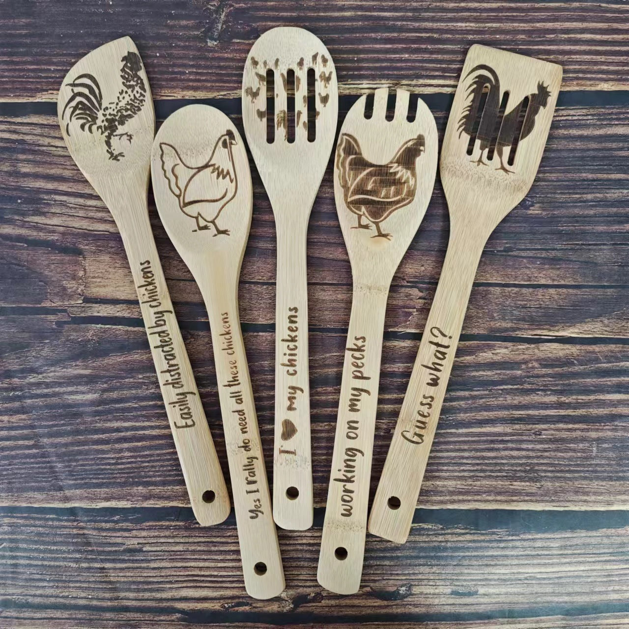 Bamboo Shovel Laser Engraving Pattern Halloween Christmas Bamboo Shovel Cooking Suit Five-piece Set - 𝓢𝓱𝓸𝓹𝓵𝓮𝓬𝔂