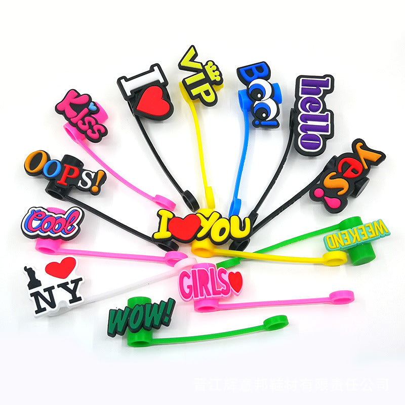 Straw Mouthpiece Silicone Dust Plug Decorative Buckle Clip Personalized Letter Label - 𝓢𝓱𝓸𝓹𝓵𝓮𝓬𝔂