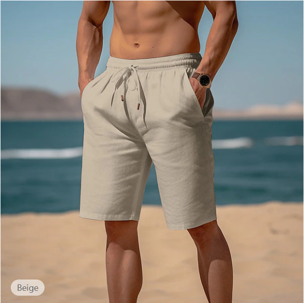 Summer Drawstring Shorts Elastic Waist Straight Pants Beach Breathable Shorts For Men Clothing - 𝓢𝓱𝓸𝓹𝓵𝓮𝓬𝔂