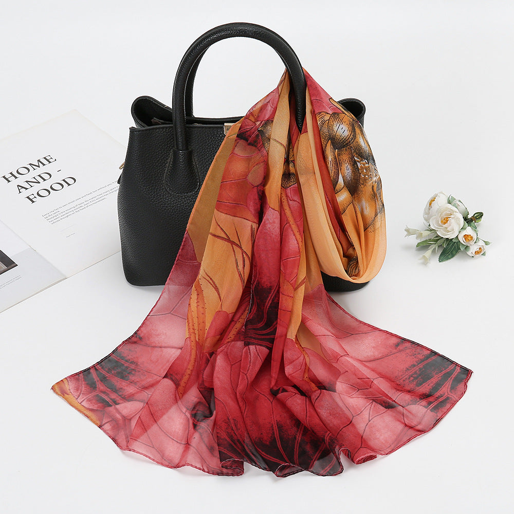 Thin Chiffon Lotus Pond Moonlight Printed Silk Scarf - 𝓢𝓱𝓸𝓹𝓵𝓮𝓬𝔂