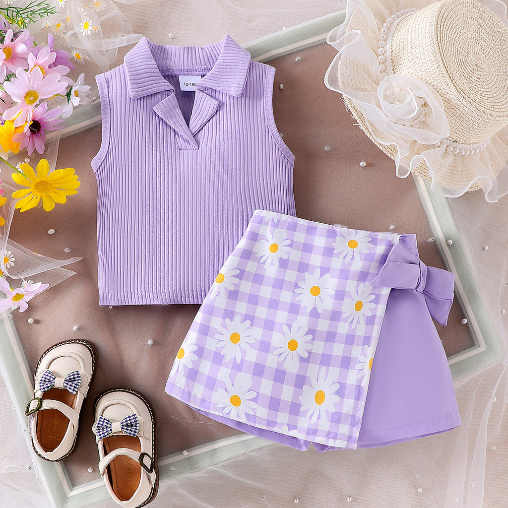 Girls' Fashion Plaid Stitching Shorts Suit - 𝓢𝓱𝓸𝓹𝓵𝓮𝓬𝔂