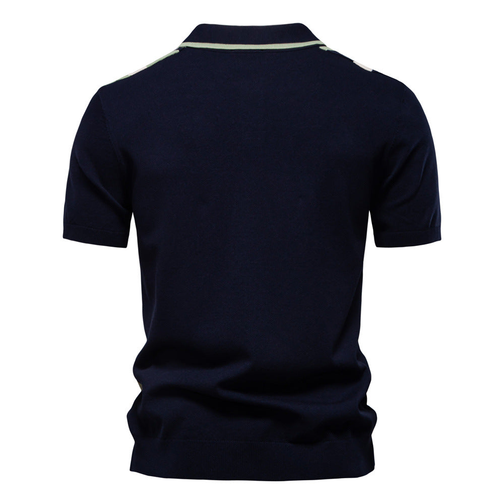 Men's Lapel Short Sleeve Knitted Polo Striped Stitching - 𝓢𝓱𝓸𝓹𝓵𝓮𝓬𝔂