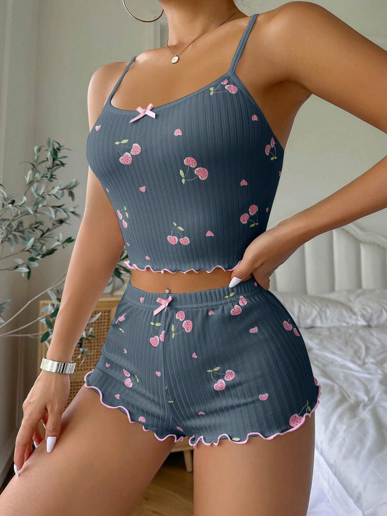 Summer Suspender Elastic Shorts Pajamas Women's Suit - 𝓢𝓱𝓸𝓹𝓵𝓮𝓬𝔂