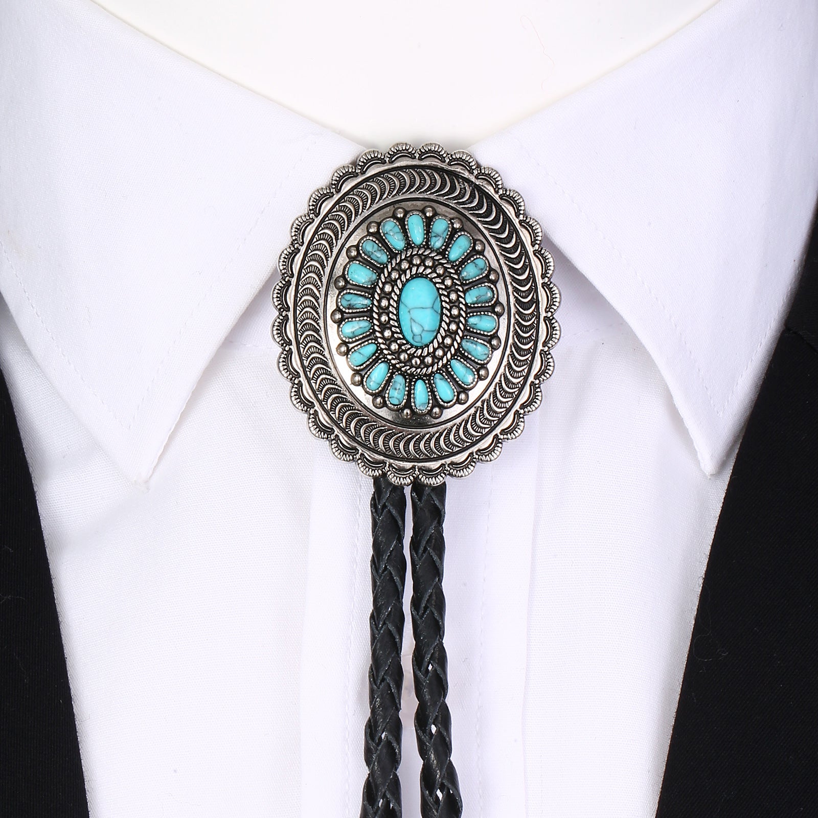 American Indian Western Style Turquoise Carved Bolo Tie - 𝓢𝓱𝓸𝓹𝓵𝓮𝓬𝔂