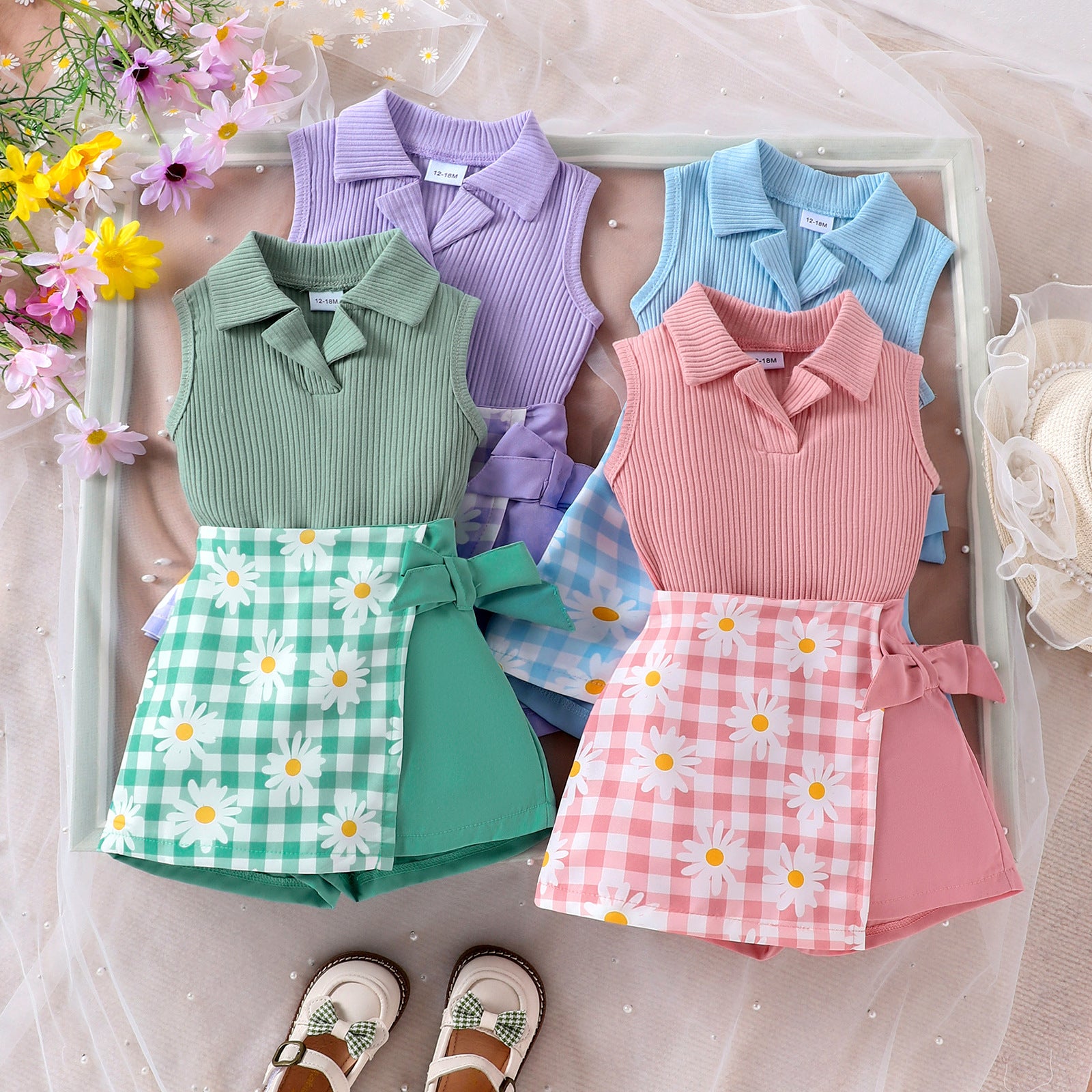 Girls' Fashion Plaid Stitching Shorts Suit - 𝓢𝓱𝓸𝓹𝓵𝓮𝓬𝔂